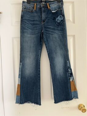 Buffalo David Bitton Blue Wide-Leg Jeans with Floral Embroidery